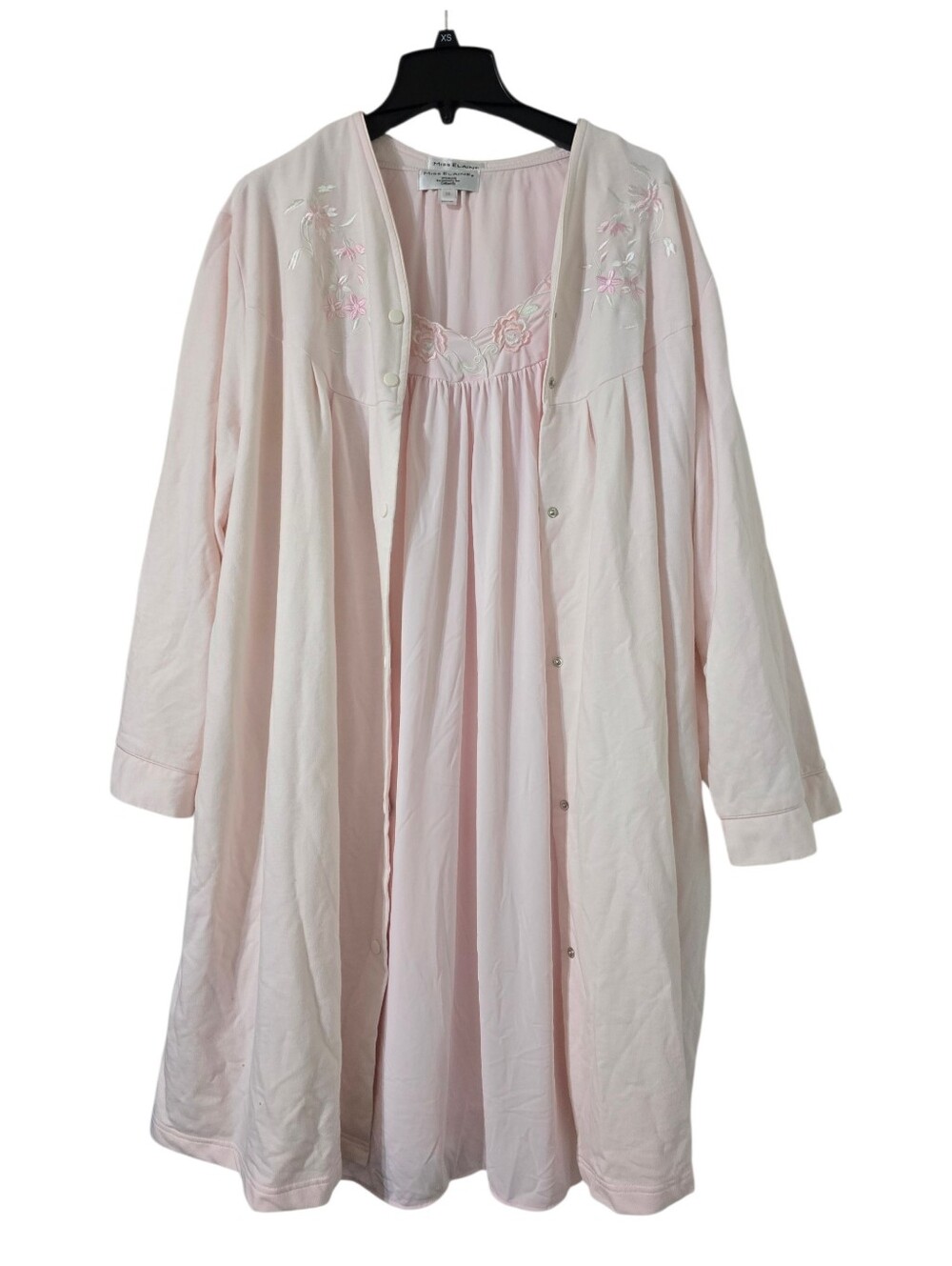 VTG 2 PC Miss Elaine Light Pink Embroidered Nightgown & Snap-Front Robe Size 3X